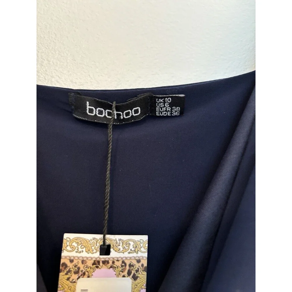 Boohoo Slinky Wrap Thong Body Suit Navy Size 6 - Picture 2 of 4